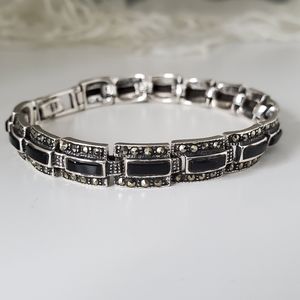 925 Marcasite and Onyx Link Bracelet